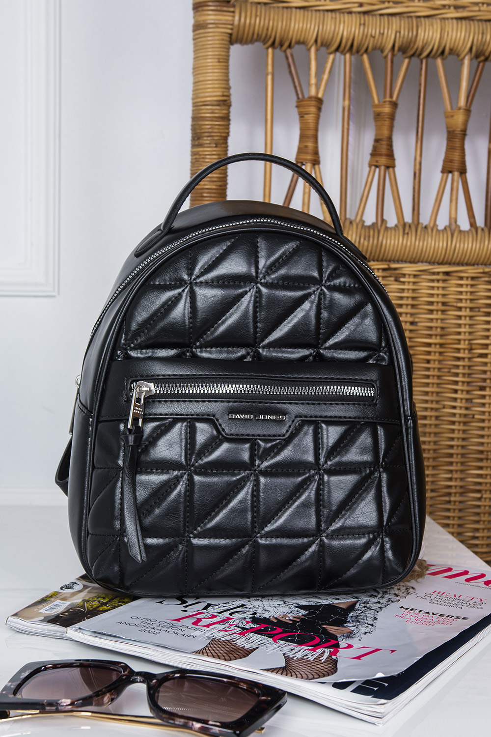 Mini backpack με καπιτονέ μοτίβο - ΜΑΥΡΟ