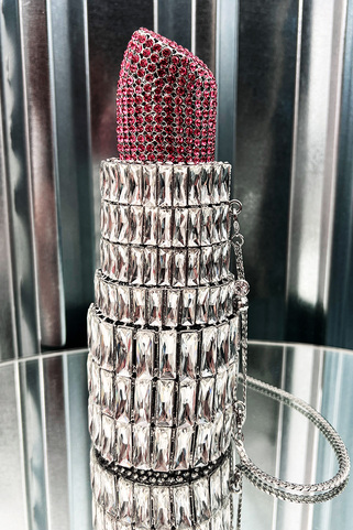 Τσαντάκι rhinestone με lipstick design