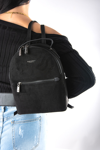 Mini backpack με croco suede design - ΜΑΥΡΟ