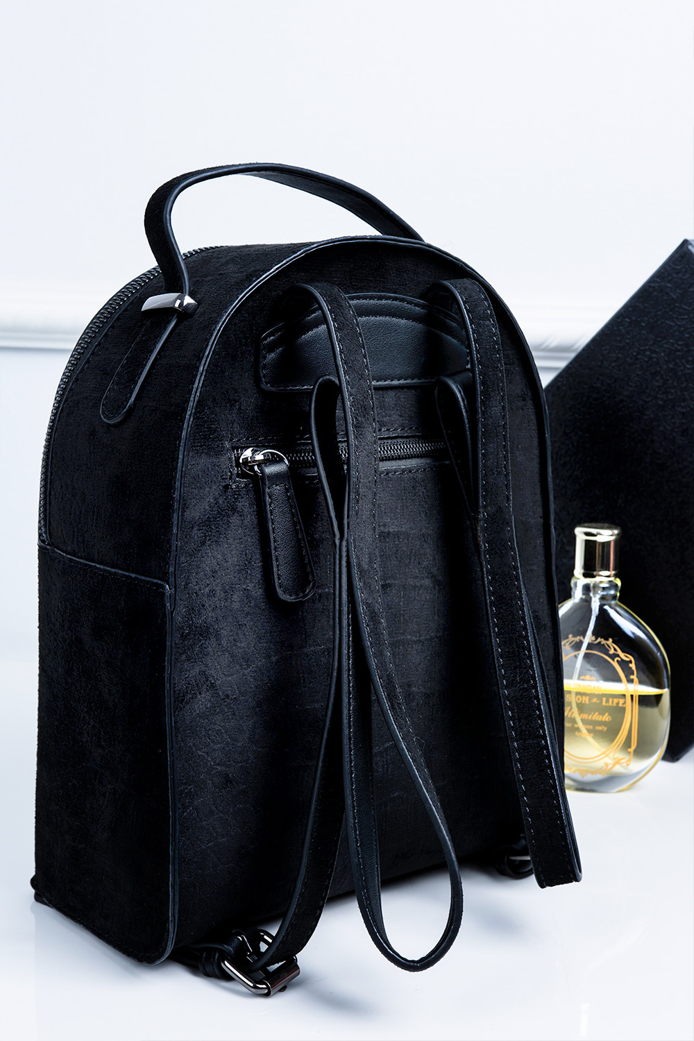 Mini backpack με croco suede design - ΜΑΥΡΟ