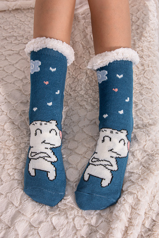 Μονόχρωμες κάλτσες με cartoon - ΜΠΛΕ