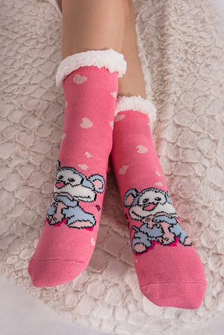 Κάλτσες με σχέδιο ποντικάκι και καρδιές - ΦΟΥΞΙΑ