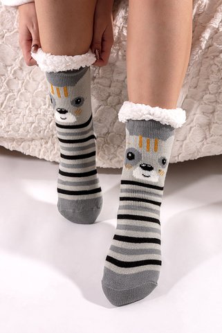 Γυναικείες κάλτσες με ρίγες και σχέδιο  - ΓΚΡΙ